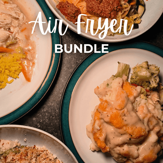 Plates of food with 'Air Fryer Bundle' text overlay