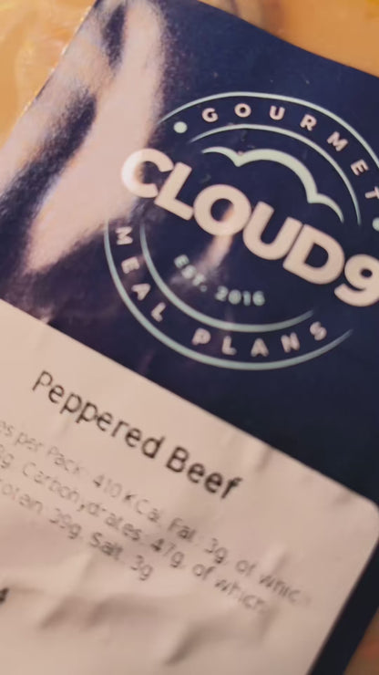 video of cloud 9 air fryer meal pepppered beef being heated and served